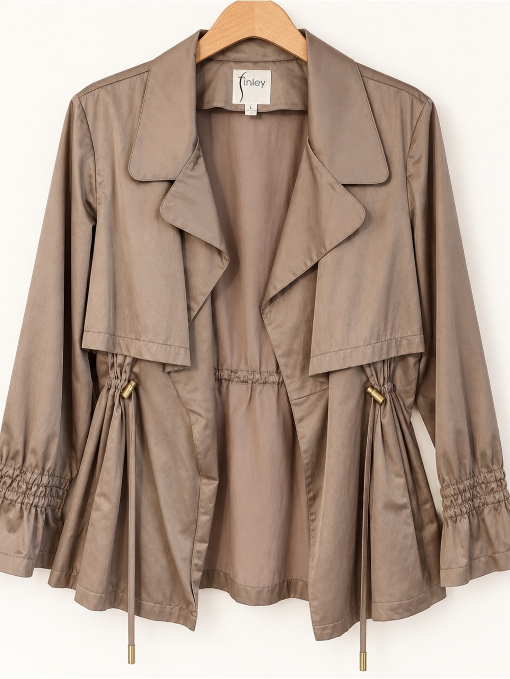 Finley Taupe Cinched Drawstring Utility Trench Jacket